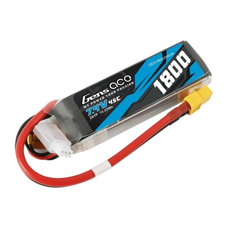 Gens ace 1800mAh 7.4V 45C 2S1P  XT60 Plug